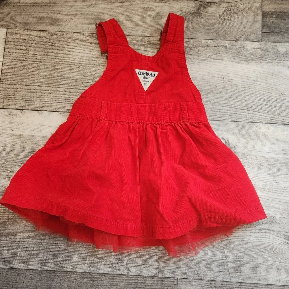 OshKosh Bgosh Toddler Girls Red Corduroy Overall Dress 9‎ Months Cotton Jumper